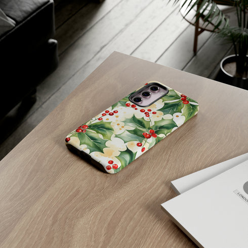 Christmas Holly on a Golden Background - Impact Resistant Phone Case